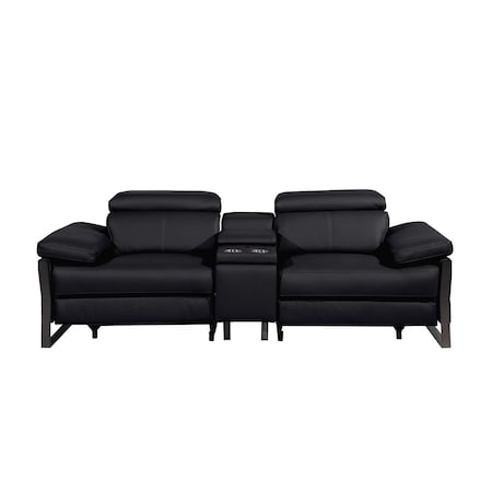 Homeroots 90in Black Italian Leather Power Reclining Loveseat With Storage 720562