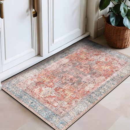 World Rug Gallery Vintage Inspired Distressed Machine Washable Area Rug 2 ft x 3 ft Multi 6031MULTI2X3