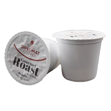 Diplomat Coffee Gourmet Roast Regular DC-Cup.  10 Gram Dark roast.  100% Arabica. 96cs, 96PK C-DCCUP-GR96-10R