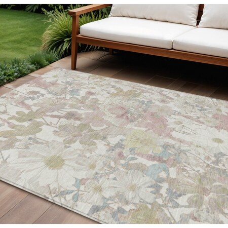 Homeroots 8' X 10' Ivory Beige And Linen Floral Washable Indoor Outdoor Area Rug 611195