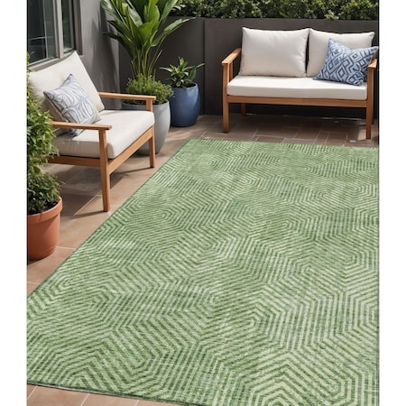 Homeroots 5' X 8' Green And Light Green Geometric Washable Indoor Outdoor Area Rug 594540
