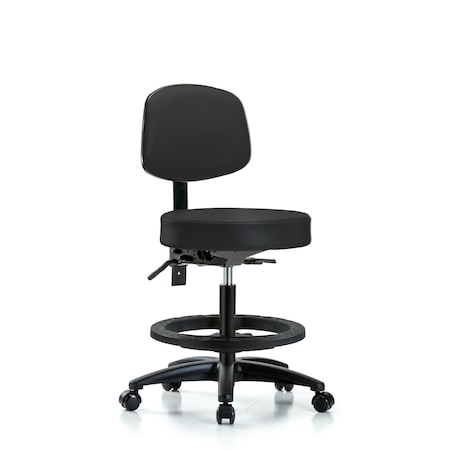 Blue Ridge Ergonomics Bench Stool, Med, Vin, Bk, BF, Casters, BLK BR-VMBST-RG-T0-BF-RC-8540