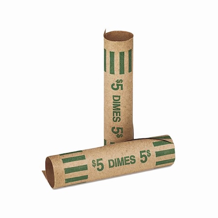 Controltek Gunshell Crimped-End Coin Wrapper, Dimes, $5.00, Kraft/Green, 1000PK 560053
