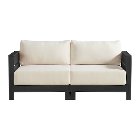 Alaterre Furniture Alaterre Barton Outdoor Loveseat with Cream Cushions for Patio or Poolside Black Finish 80-BARTON-2SOFA-B
