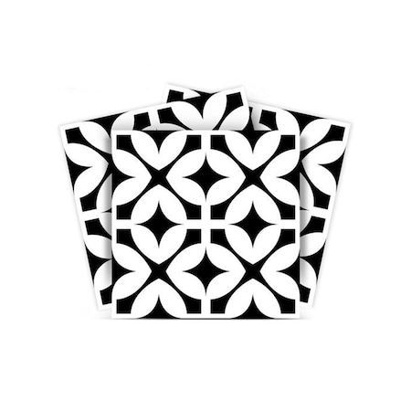 Homeroots 8" X 8" Black and White Pinna Peel and Stick Removable Tiles 399989