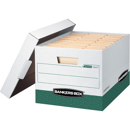 Bankers Box Bankers Box, Green, PK12, 12.75" W, 16.5" D, 10.38" H, Lift-Off Lid Closure, White/Green 07241