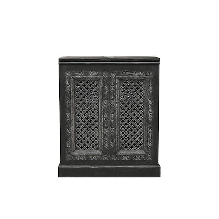 Homeroots 34in Black Solid Wood Carved Floral Bar Cabinet With Two Doors And One Drawer 727848