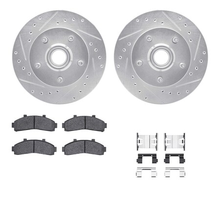 Dynamic Friction Co DFC Brake Rotor - Drilled & Slotted - Silver- Heavy Duty Brake Pad includes Hardware 7412-54052