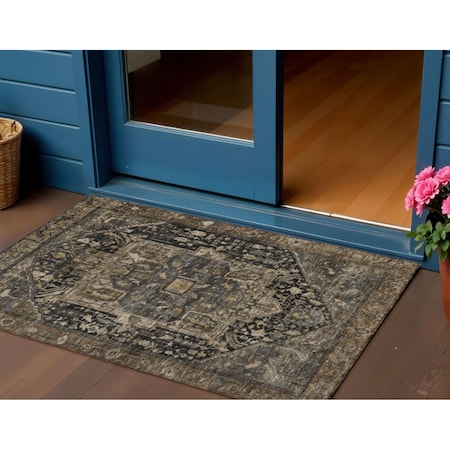 Homeroots 3' X 5' Brown Medallion Washable Indoor Outdoor Area Rug 608028