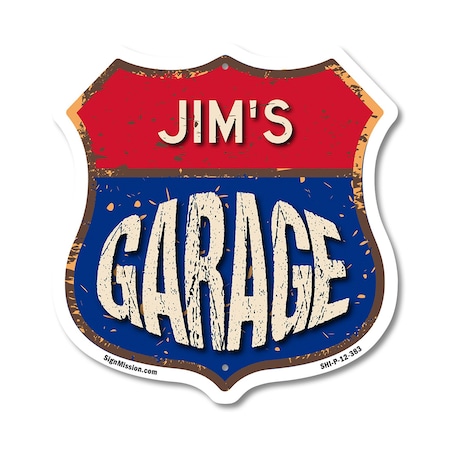 Signmission Jim's Garage, 12 Inch X 12 Inch, Plastic Sign SHI-P-12-383-JIM