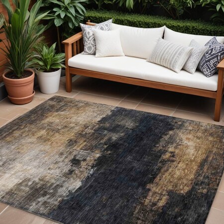 Homeroots 9' X 12' Charcoal Tan And Beige Abstract Washable Indoor Outdoor Area Rug 606096