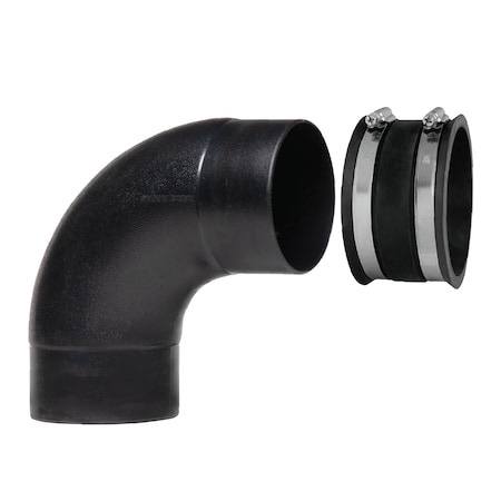 Powertec 4in 90 Degree Elbow Dust Hose Connector & 4 in. Dust Control Flex Cuff with Steel Hose Clamps 70460N