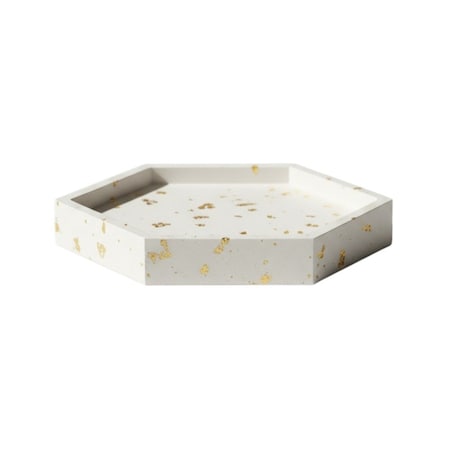 Homeroots 5in White And Gold Resin Handmade Hexagon Trinket Tray 723725
