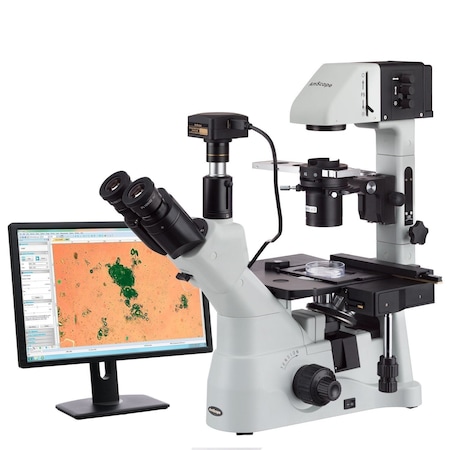 Amscope IN480 Inverted 30W Infinity-Corrected Fluorescence Trinocular Compound Microscope 40X-1500X w/Quint IN480TC-FL-MF1203