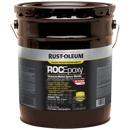 Rust-Oleum Epoxy Mastic Coating Base, Dunes Tan, Gloss, 5 gal, 125 to 225 sq ft/gal, 9100 Series 9171300