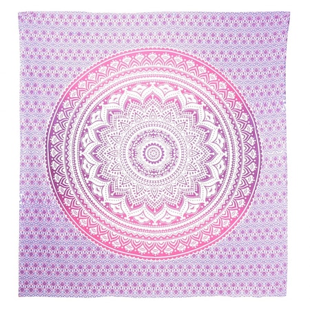 92" X 84" Pink And White Mandala Cotton Hanging Tapestry