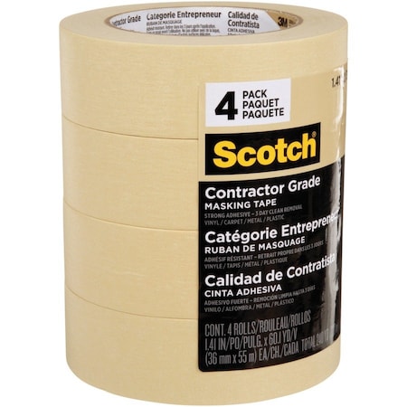 Scotch 2020-36ECP Masking Tape, 60 yd L, 1.4 in W, Crepe Paper Backing, Tan 2020-36EP4