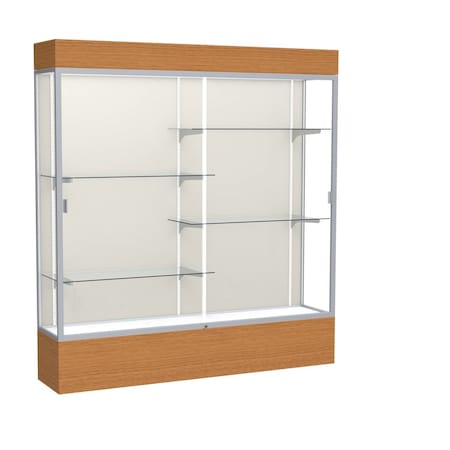 Ghent Lighted Floor Display Case 72x80x16, Plaque, Satin 2176PB-SN-MK