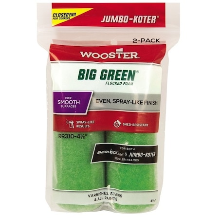 Wooster Roller Cover, 3/8 in Thick Nap, 4-1/2 in L, Foam Cover, Lime Green RR310-4 1/2