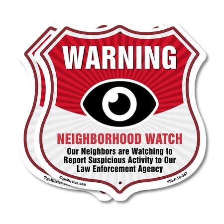 Signmission Neighborhood Crime Watch Shield Sign War, 18 inch X 18 inch, Plastic Sign, 2PK SHI-P-2PACK-18-387