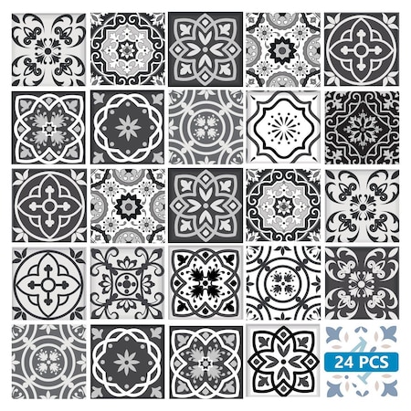 Homeroots 6" X 6" Shades Of Black Mosaic Peel And Stick Removable Tiles 390835