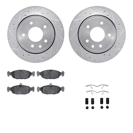 Dynamic Friction Co DFC Rotors-Drilled & Slotted-Silver w/ EURO 5000 Ceramic Brake Pads Incl Hdw 7612-20004