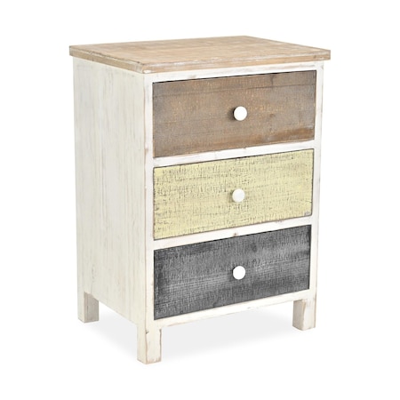 Homeroots 19in White Gray and Natural Distressed Accent Cabinet With Three Drawers 379823