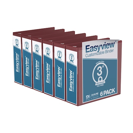 Davis Group Easyview Premium, Round Ring, Customizable, View Binder, (Burgundy, 3"), PK6 8414-08-06