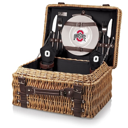 Picnic Time Family Of Brands NCAA Ohio State Buckeyes Champion Picnic Basket for 2, Large Wicker Picnic Set 208-40-179-444-0