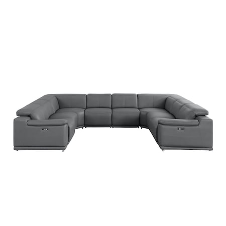 Homeroots Battleship Gray Leather Power Reclining U Shaped Eight Piece Corner Sectional 643956