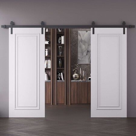 Sartodoors Double Barn Door 60x96 inches White Solid Core Modern Interior ROYAL9811DB-B-EMAL-6096