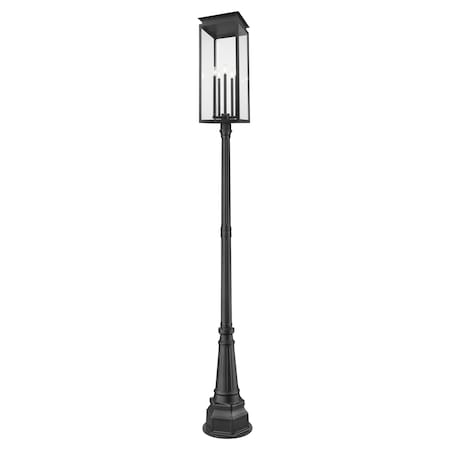 Z-Lite Nova 5 Light Outdoor Post Mounted Fixture, Black/Clear, 14.25 In W x 117 In H 5018PHXLR-564P-BK