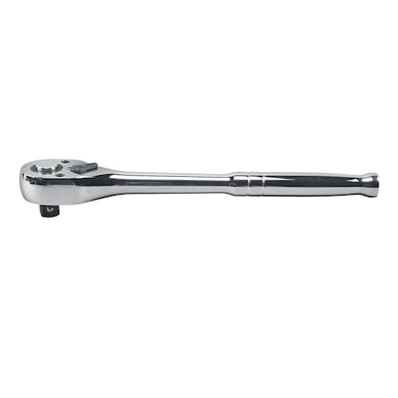 Klein Tools 1/2" Drive 72 Geared Teeth Round Head Style Hand Ratchet, 10" L, Chrome Plated Finish 65820