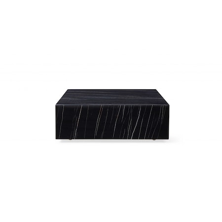 Homeroots 35" Black Genuine Marble And Brass Square Coffee Table 372181
