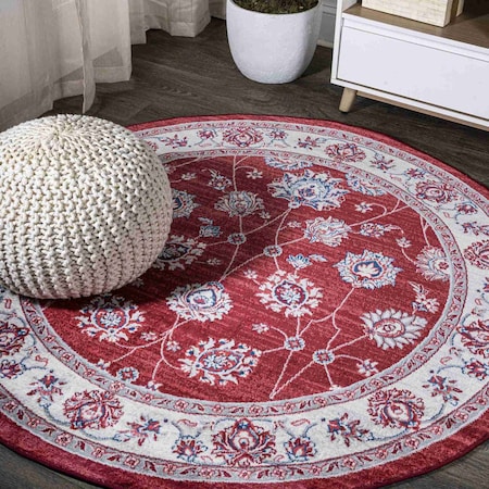 Jonathan Y Modern Persian Vintage Moroccan Traditional Red/Ivory 6 ft Round Area Rug MDP101F-6R