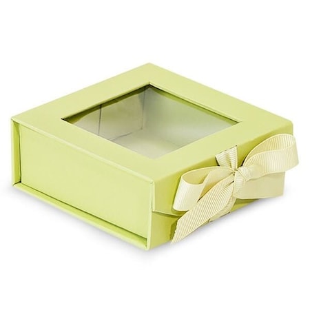 Nashville Wraps Pistachio Folding Box with Window and Ribbon Closures, 4x4x1.5in, 24PK FBB4PS
