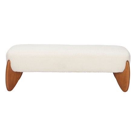 Homeroots 50in Ivory and Brown Fabric and Solid Wood Upholstered Bench 720917