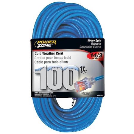 Powerzone Cold Weather Extension Cord, 14 AWG, Outdoor, 5-15R, 5-15P, 100 ft ORCW511735