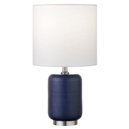 Homeroots 15" Blue and Silver Ceramic Cylinder Table Lamp With White Drum Shade 546126