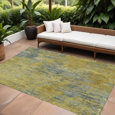 Homeroots 8' X 10' Gold Green And Gray Abstract Washable Indoor Outdoor Area Rug 603590