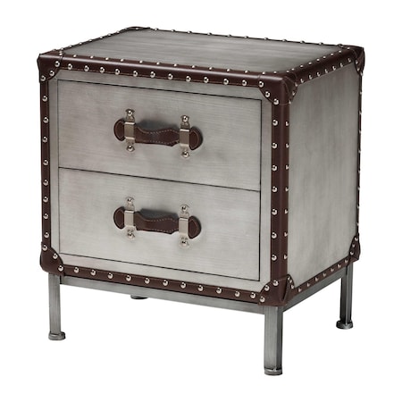 Baxton Studio Jacey Vintage Silver Metal 2-Drawer End Table 251-13874-ZORO