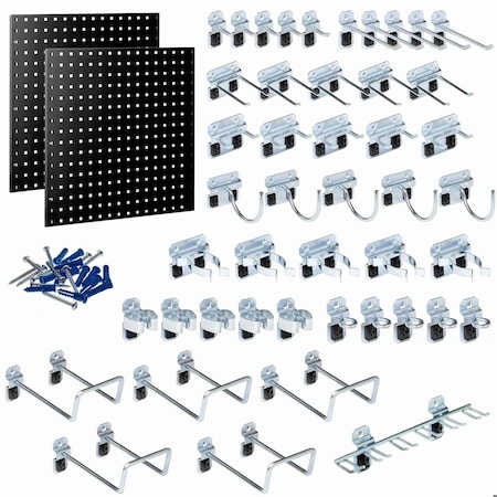 Triton Products 46 pc LocHook Assortment W/ (2) 24" W x 24" H Black 18-Gauge Steel Square Hole Pegboards LB1-BKKit