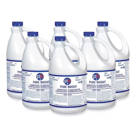 Pure Bright Germicidal Bleach, Bottle, 1 gal, Concentrated Formula, Clear, Fragrance-Free, 6PK KIK BLEACH6