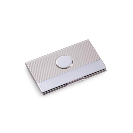 Buena Voluntad International  Nickel Plated Business Card Case with Round Medallion Satin & Shiny Finish - Silver BU2820819