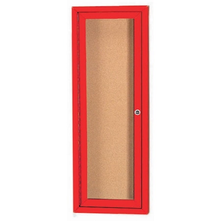 Aarco Enclosed Natural Pebble Grain Cork Bulletin Board w/ Red Powder Coated Al Frame, 36''Hx12''W DCC3612RR