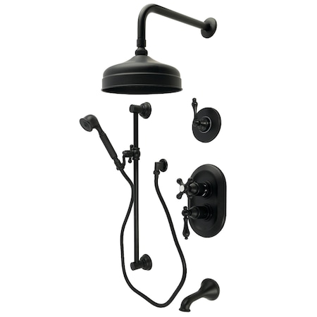 Kingston Brass Thermostatic Tub and Shower System, Matte Black KSK36300AL
