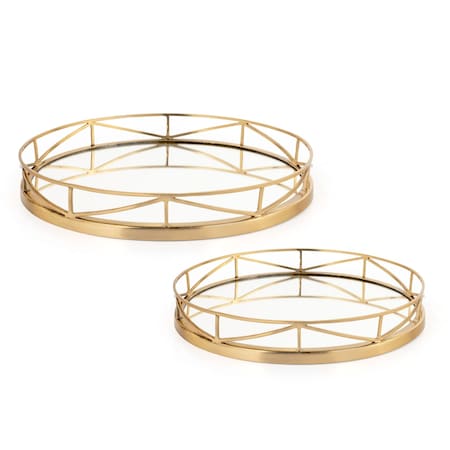 Homeroots Set of Two Gold Solid Wood Round Vanity Tray 574197