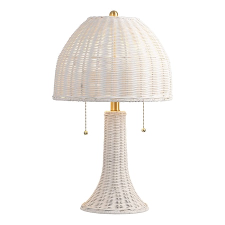 Jonathan Y Joanie 22" Bohemian Rustic Woven Rattan LED Table Lamp with Double Pull Chains, White/Brass Gold JYL4040B