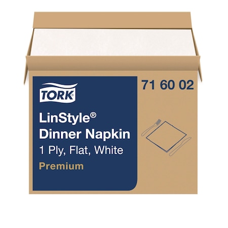 Tork LinStyle Dinner Napkin, 1-Ply, 15 x 16, White, 1000PK 716002