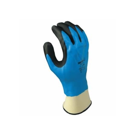 Showa 377 Liquid Resistant Nitrile/Nitrile Foam Coated Gloves, X-Large, Black/Blue/White 845-377XL-09
